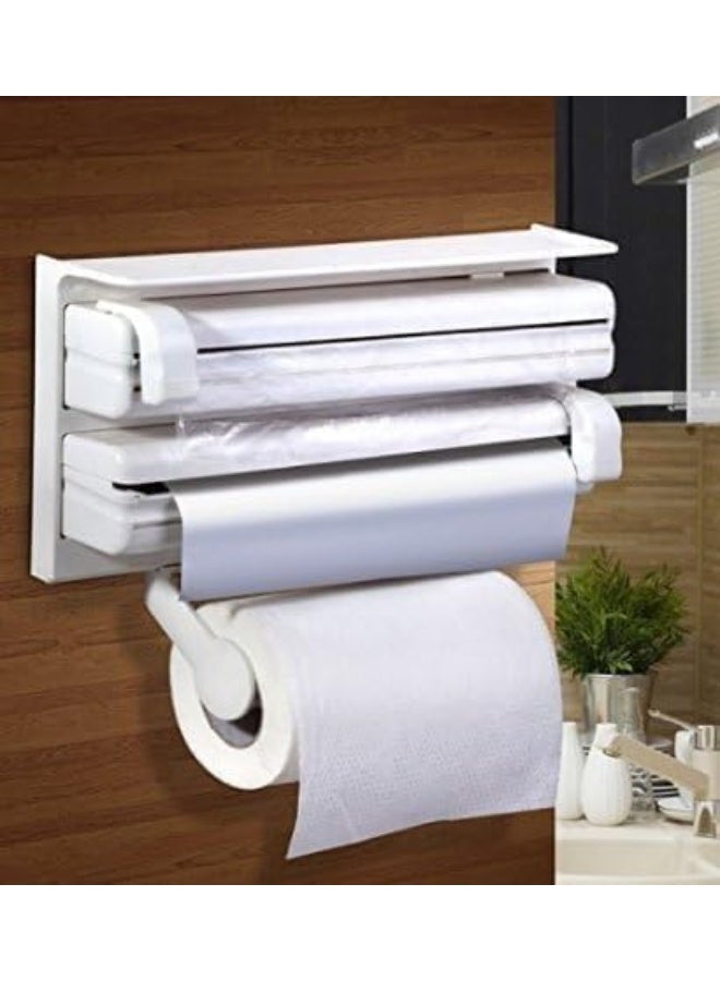 Multi-purpose kitchen organizer and dispenser – Napkin, foil, and nylon holder with storage shelf – White - Image 1